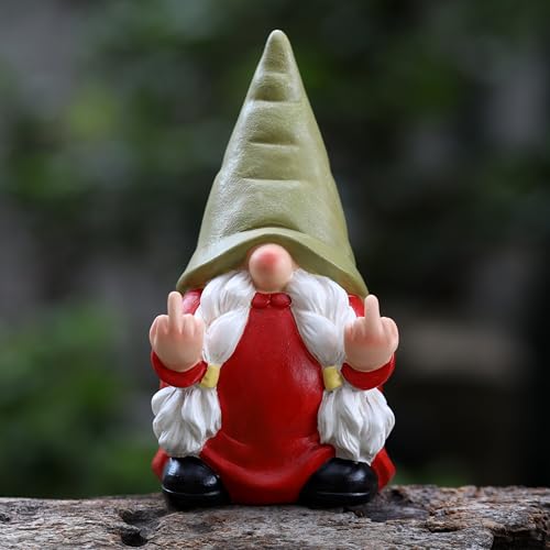 Middle Finger Female Gnome Statue 7.8in， Naughty Garden Gnome Statue Decoration and Lawn Ornament - Funny Garden Gnomes for Outdoor or Home Decor
