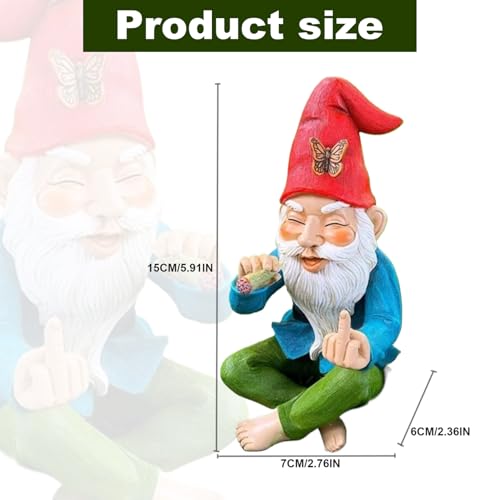 Statues, Garden Gnomes 6 Inch Christmas Ornaments Middle Finger Smoking Garden Gnomes Waterproof Resin Garden Gnome for Yard Patio, Lawn Garden Decorations and Gift