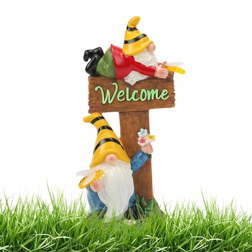 Vriusi Solar LED Gnome Statues Resin Gnome Sculpture Outdoor Garden Decor Lawn Gnome Figurine Solar Yard Decor Solar-Powered Gnome LED Gnome Yard Statue Garden Gnome Light Outdoor Tabletop Gnome
