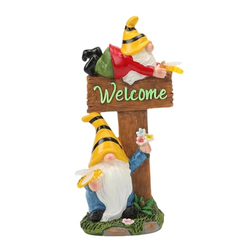 Vriusi Solar LED Gnome Statues Resin Gnome Sculpture Outdoor Garden Decor Lawn Gnome Figurine Solar Yard Decor Solar-Powered Gnome LED Gnome Yard Statue Garden Gnome Light Outdoor Tabletop Gnome