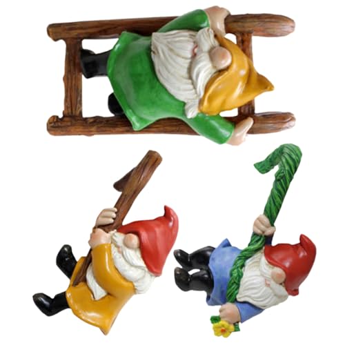 Toyvian 2sets 3pcs Dwarf Statues for Garden Decor Unique Gnome Hanging Ornaments Intricate Tree Pendants for Outdoor Spaces Lively Courtyard Decoration 3pcs*2