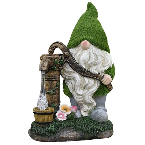 Solar Gnome, Flocked Resin Garden Gnome, Light-Operated Garden Gnomes Outdoor, Weather-Resistant Solar Lights for Outdoor, Gifts, Pumping Water