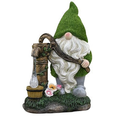 Solar Gnome, Flocked Resin Garden Gnome, Light-Operated Garden Gnomes Outdoor, Weather-Resistant Solar Lights for Outdoor, Gifts, Pumping Water