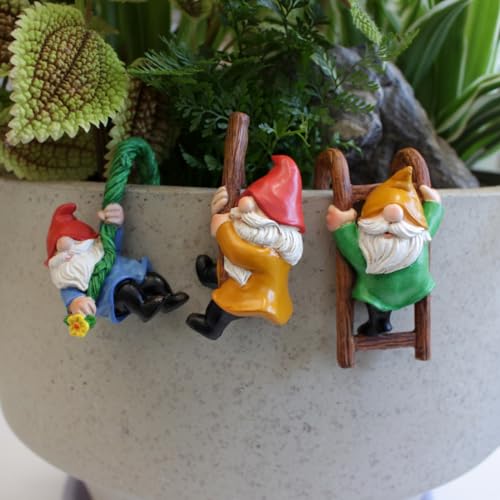 Mellshy 3Pcs Cute Climbing Gnomes Plant Pot Hanger Figurines Resin Hanging Gnomes Statue Planter Pot Decorations for Home Garden Patio Lawn Yard Ornaments
