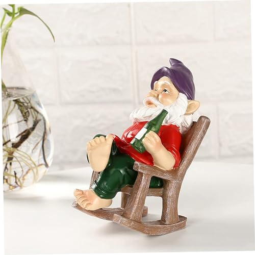 Xoeryoy Funny Garden Gnomes Decoration Statue Resin Rocking Chair Dwarf Ornament Mini Garden Gnome Statue Ornaments