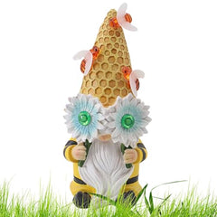 Statues Outdoor, Solar Garden Gnome, Sunflower Gnome Sculpture, Spring Gnome Figurine, Solar-Powered Sunflower Spring Gnome Statue Resin Gnome Statues with Solar Lights for Yard, or Garden Decor