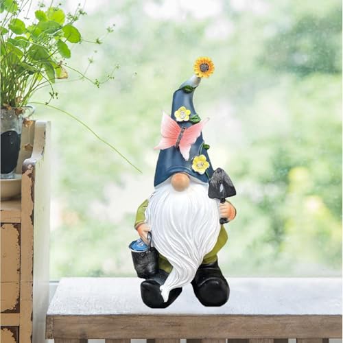 Solar Gnome Statue, Outdoor Garden Figurine, Resin Yard Decoration, Built-In Solar Panel, Waterproof Lighting Feature, Patio Lawn Porch Use, Size 10.63x5.12x5.91