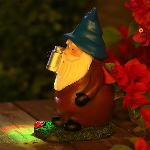 Solar Garden Gnome Statue, Weather-Resistant Lawn Gnome with LED Light, Whimsical Outdoor Decoration for Patio, Yard, Holiday Displays, Tabletop Centerpiece, 12.5x10x19cm