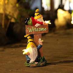 Vriusi Solar LED Gnome Statue Resin Gnome Sculpture Outdoor Garden Decor Lawn Gnome Figurine Solar Yard Decor Solar-Powered Gnome LED Gnome Yard Statue Garden Gnome Light Outdoor Tabletop Gnome