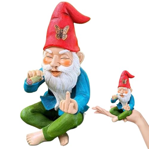 Statues, Garden Gnomes 6 Inch Christmas Ornaments Middle Finger Smoking Garden Gnomes Waterproof Resin Garden Gnome for Yard Patio, Lawn Garden Decorations and Gift