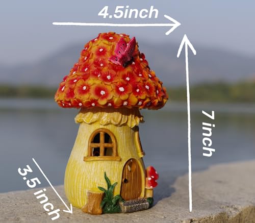 MeritMode Fairy Garden House Mushroom with Solar LED Light - Resin Fairy Garden Accessories, Waterproof Outdoor Light Statue Tiny House, Perfect for Lawn, Balcony, Yard Decor, 7" H