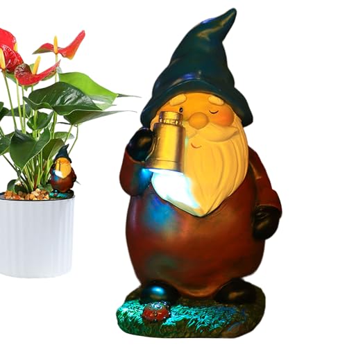 Solar Gnomes Decor for Outside | Garden Gnome Statues - Waterproof with Light Decor Sculptures Funny Ornaments for Patio Spring Fall Halloween Backyard Front