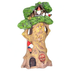 Ovewios Garden Gnome Statues with Solar Lights - 12.8 Inches Tall Resin Treehouse Figurine wtih Gnomes, Fairy House Lawn Ornaments for Outdoor Patio Yard Decoration