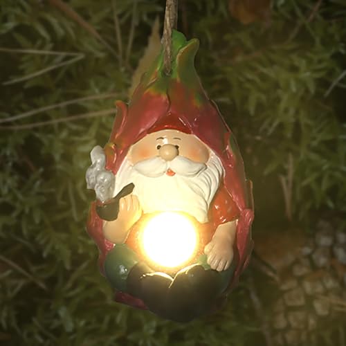 FLJZCZM Solar Hanging Garden Gnome Decor – Lemon, Dragonfruit & Flower（3 Style） Resin Outdoor Gnomes for Yard & Outsides (Daylight Charging/Night Glow)