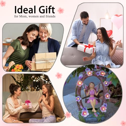 VEEKI Garden Statue Outdoor, Cute Solar Fairy Statue Resin Figurine Lights Outdoor Waterproof, Outdoor Decor Sculpture for Garden Yard Patio Lawn, Fairy Gifts for Mom Grandma Women