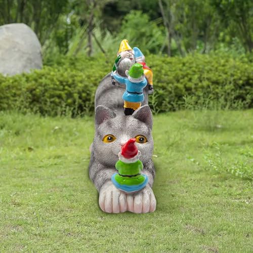 Cat Gnomes Garden Statues,Cat Sculpture Decorations Outdoor Lawn & Yard Figurine,for Women Mother Kids,Cat Lover Gifts,Patio, Balcony, Yard, Lawn Ornament
