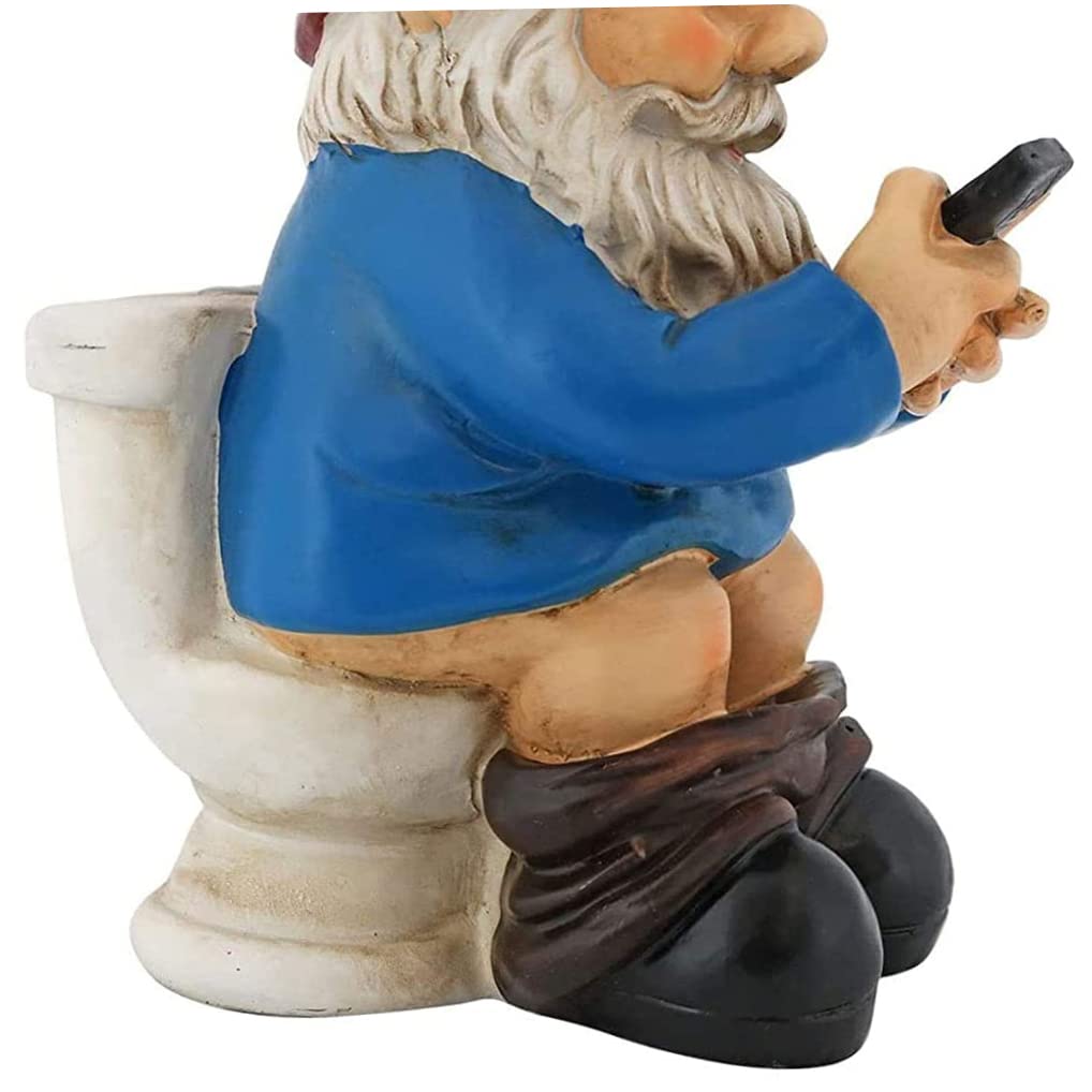 Dbvnnsy Naughty Garden Gnome on Toilet Statue, Humorous Outdoor Garden Gnome Figurine for Yard, Lawn, Patio, Novelty Gift & Outdoor Lawn Decoration