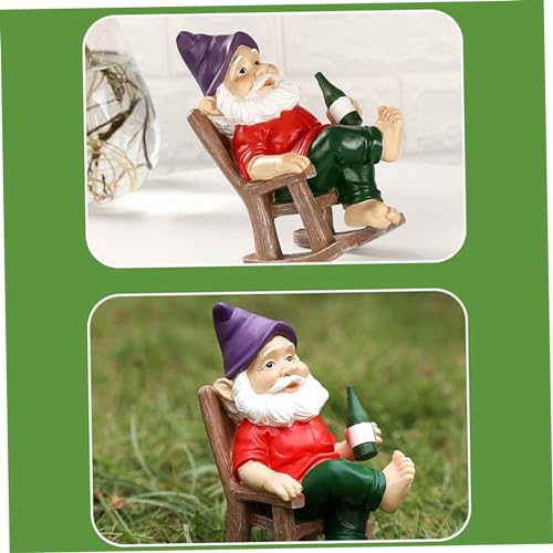 MOUNTTU Funny Garden Gnomes Decoration Statue Resin Rocking Chair Dwarf Ornament Mini Garden Gnome Statue Ornaments #·