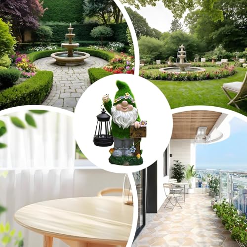 Solar Gnomes Decor, Garden Gnome Statue, Cute Outdoor Sculpture with Solar Lantern, 6.3x3.15x0.98 inches Yard Decoration, Ideal for Home, Lawn Inside, Family, Kids and Friends