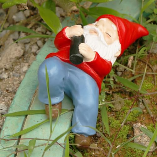Sengocis 4.72” Gnome Garden Statue Outdoor Decor, Naughty Gnomes Sculpture Resin Dwarf Figurine for Patio Lawn Yard Home Decorations Funny Christmas Garden Gifts(Lie on Back)