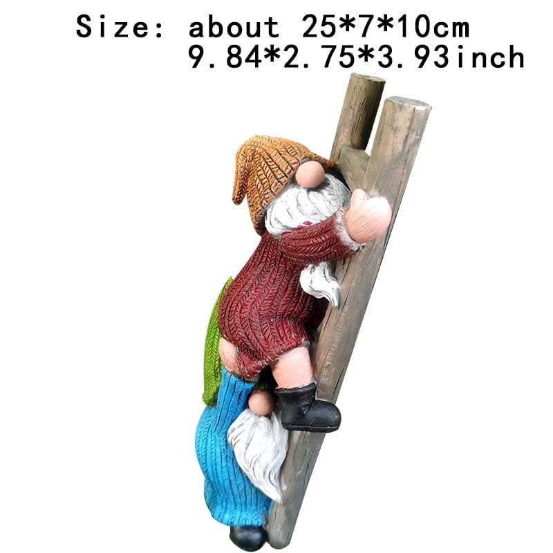 WPJFMXZ Garden Gnome Statue, Funny Climbing Ladder Gnomes Figurine Resin Sculpture Outdoor Decor for Patio Yard Lawn Porch Ornaments Gift