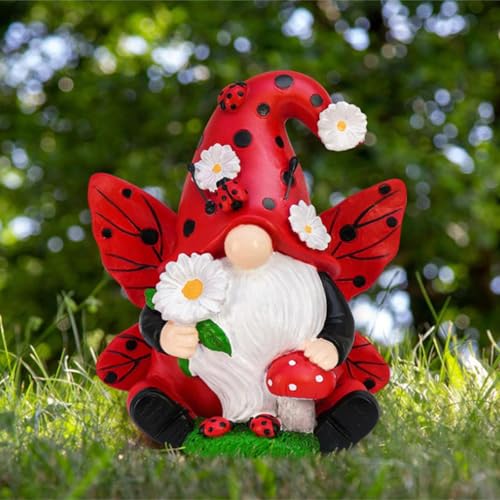 Chenxi Studio Colorful Resins Lady BirdGnomes Figurine Swedish Tomte With Mushroom Ornament For Garden Enthusiasts And Collectors Resins Gnomes Sculpture