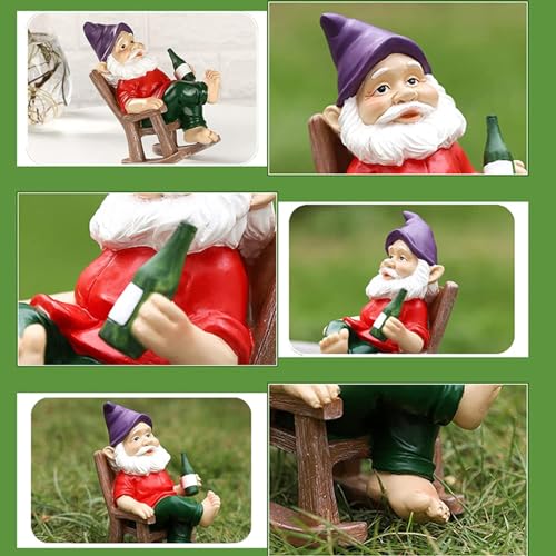Xoeryoy Funny Garden Gnomes Decoration Statue Resin Rocking Chair Dwarf Ornament Mini Garden Gnome Statue Ornaments #·