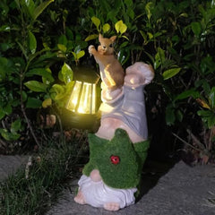 Garden Gnomes Statues - Dwarf Garden Statues with Integrated Solar Lantern - Funny Decorative Figures for Outdoor, Lawn, Patio, Balcony and Flower Bed