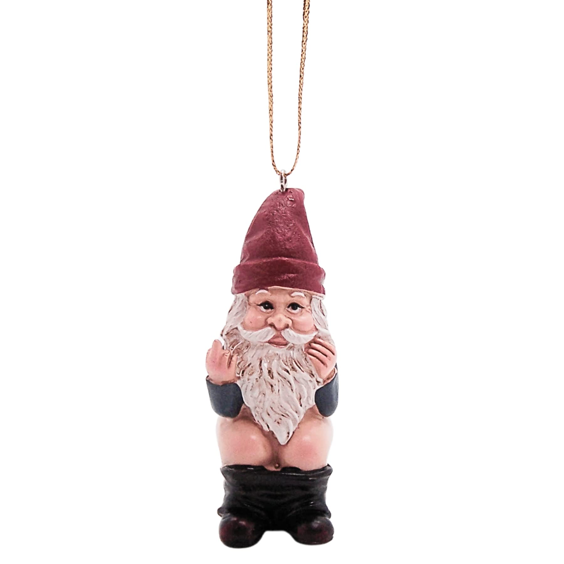Naughty Gnome on a Toilet Christmas Ornament, Holiday Decoration, Funny White Elephant Gift, Unique Festive Gnome Decor, 3.25 Inches