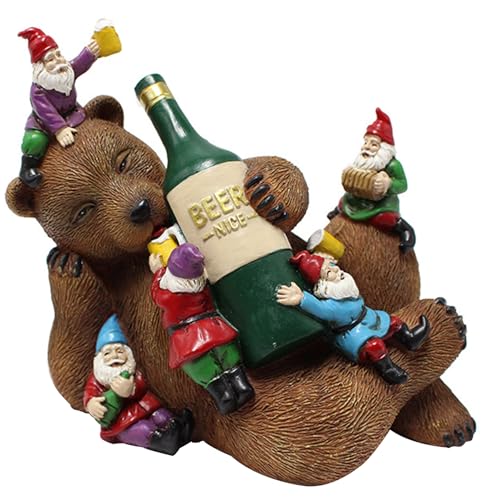 Garden Ornaments, Funny Garden Gnomes Drunk Bear Funny Gnome Statues Dwarf Figurine Resin Garden Statue Home Decoration for Lawn Ornaments