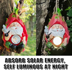 FLJZCZM Solar Hanging Garden Gnome Decor – Lemon, Dragonfruit & Flower（3 Style） Resin Outdoor Gnomes for Yard & Outsides (Daylight Charging/Night Glow)