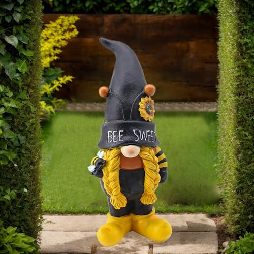 Bee Gnome Ornaments, Garden Sculptures, Spring Bee Figurines, Decorative Yard Statues with Whimsical Design, Ideal for Patio, Lawn, Outdoor Decoration, 14.76x7.68x6.89 inches