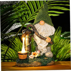 Solar Gnome, Flocked Resin Garden Gnome, Light-Operated Garden Gnomes Outdoor, Weather-Resistant Solar Lights for Outdoor, Gifts, Pumping Water
