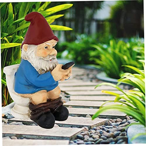 Statues, Funny Garden Gnome Ornament Naughty Garden Gnome on a Toilet Garden Gnome Figurine Funny Gnomes Set for Yard Lawn