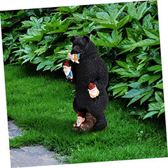 SUPVOX 1Pc Bear Eating Gnome Figurine Lifelike Black Bear Statue for Outdoor Garden Decoration Patio Art Sculpture for Courtyards Lawns and Terraces Year Home Decor