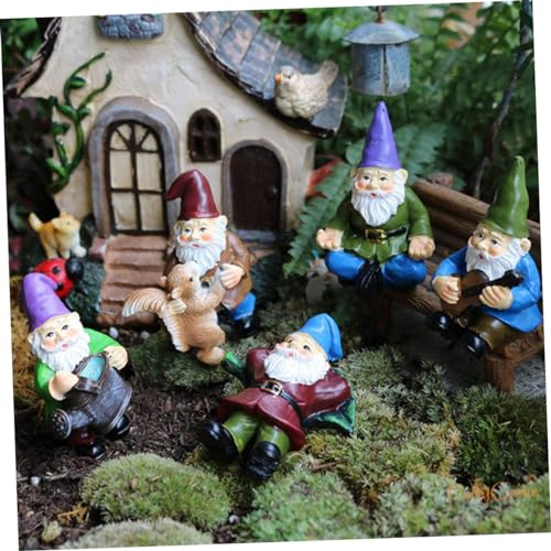 Toyvian 6Pcs Garden Gnome Statue Ornament Creative Resin Dwarf Figurines for Decoration Durable Outdoor Adornment Weather Resistant Courtyard Decor
