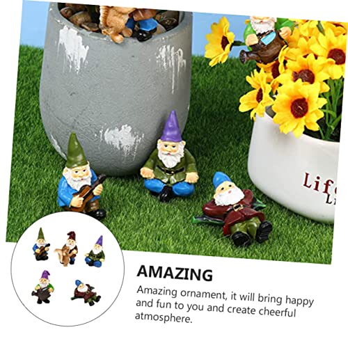 Toyvian 6Pcs Garden Gnome Statue Ornament Creative Resin Dwarf Figurines for Decoration Durable Outdoor Adornment Weather Resistant Courtyard Decor