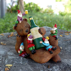 Garden Ornaments, Funny Garden Gnomes Drunk Bear Funny Gnome Statues Dwarf Figurine Resin Garden Statue Home Decoration for Lawn Ornaments