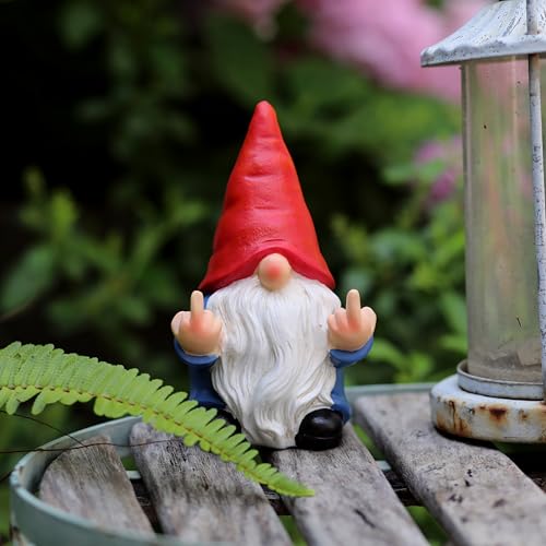 Middle Finger Gnome Mini 5.5in,Double Bird Gnome - Naughty Funny Outdoor Decoration for Yard Patio Lawn Ornament and Home Decor,Fairy Garden