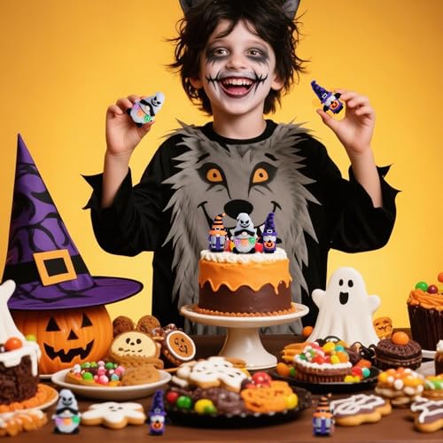 Watayo 30 Pcs Halloween Mini Gnome Ornaments, Halloween Decoration Miniature Gnomes Figurines, Pumpkin Ghost Gnomes Tiny Statue Figurines for Party Gifts Home Table Garden Landscape Decor