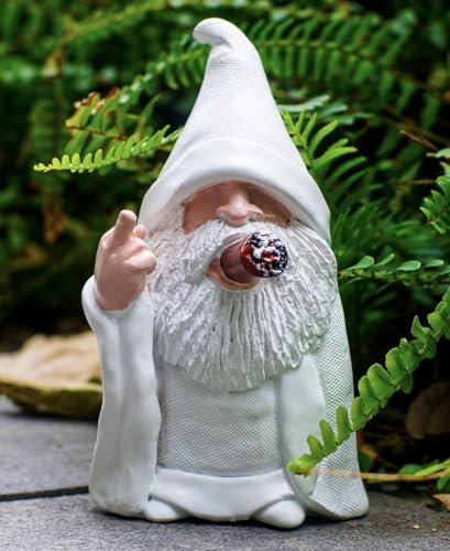 Middle Finger Decor Statue, 5.9in Naughty Smoking Wizard Dwarf- Funny Garden Gnomes Outdoor Decorations for Lawn Patio Yard Home Decor Easter Halloween