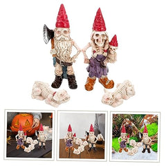 COSMEVIVI 1set Garden Gnome Skeleton Statue Resin Halloween Decoration for Outdoor and Indoor Use for Spooky Garden Micro-landscapes Gnome Figurine Lifelike Design Great for Halloween