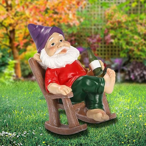 MOUNTTU Funny Garden Gnomes Decoration Statue Resin Rocking Chair Dwarf Ornament Mini Garden Gnome Statue Ornaments #·