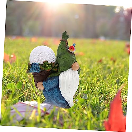 Happyyami Solar Garden Lights Resin Gnome Decor Outdoor Landscape Gnome Fairy Garden Accessories for Driveways Lawns