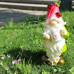 Joliyoou Solar Garden Statue Outdoor Decor, 10.2" H Resin Gnome with Watering Can & Solar Fairy Lights, Waterproof Standing Gnome Figurine for Lawn Yard Pathway Patio Front Door Decoration