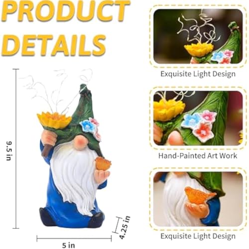 Solar Statues - Outdoor Figurine LED Lights Solar Statue | Whimsical Resin Night Lamp Decorative Gnome for Christmas Birthday Housewarming Celebration Ornament