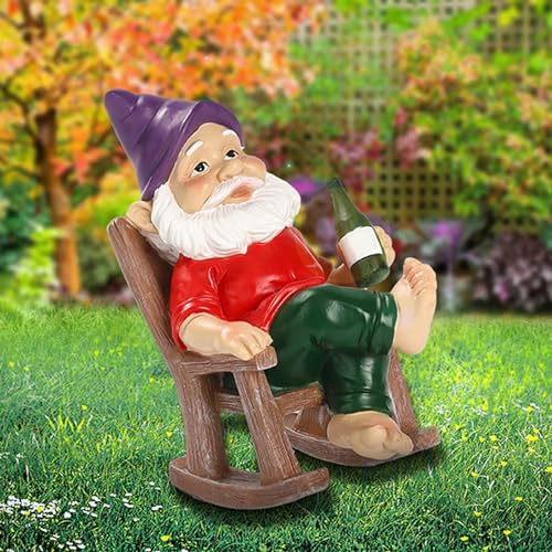 Xoeryoy Funny Garden Gnomes Decoration Statue Resin Rocking Chair Dwarf Ornament Mini Garden Gnome Statue Ornaments