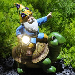 Turtle Solar Lights Outdoor Garden - Solar Turtle Statue Light with Gnome - Waterproof Tortoise Sculpture for Outdoor Patio Garden Balcony Poolside