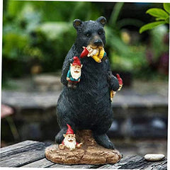 SUPVOX 1Pc Bear Eating Gnome Figurine Lifelike Black Bear Statue for Outdoor Garden Decoration Patio Art Sculpture for Courtyards Lawns and Terraces Year Home Decor