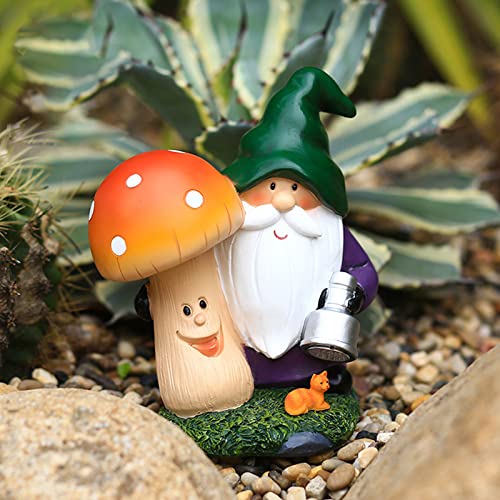 Storage Bag Garden Statue Outdoor Gnomes Holding Mushroom Figurine Built-in Solar Light Sculpture Decor For Patio Yard Art Ornament